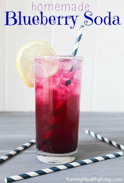 This Homemade Blueberry Soda is a fun DIY way to make sodas at home! It's easy to do - just make a simple syrup using blueberries, sugar and lemon juice. Refrigerate overnight and then strain the following day. Pour 3 Tbsp. of the blueberry syrup in an ice-filled glass and then add sparkling mineral water until desired. Gently stir and voila! Homemade Blueberry Soda! via @jennikolaus