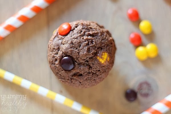 Reese's Pieces Chocolate Cookies | Soft & chewy chocolate cookies with Reese's Pieces candies inside! Soft & chewy chocolate cookies with Reese's Pieces candies inside!