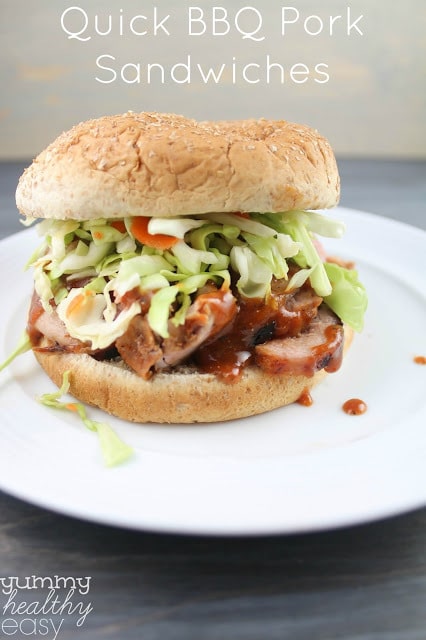 Quick BBQ Pork Sandwiches with Homemade BBQ Sauce & Slaw