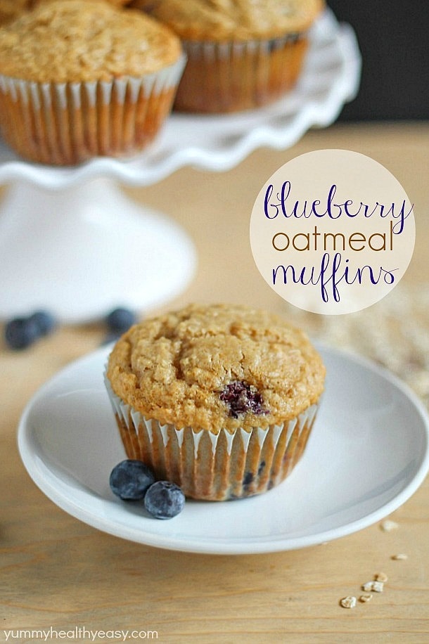 Blueberry Oatmeal Muffins Moist & fluffy muffins filled with oats and blueberries! Healthy, easy and delicious breakfast or snack!