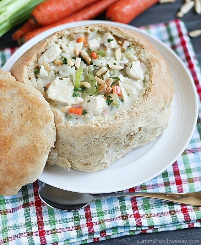 Creamy Chicken & Wild Rice Soup in Homemade Bread Bowls Chicken & Wild Rice Soup in Homemade Bread Bowls
