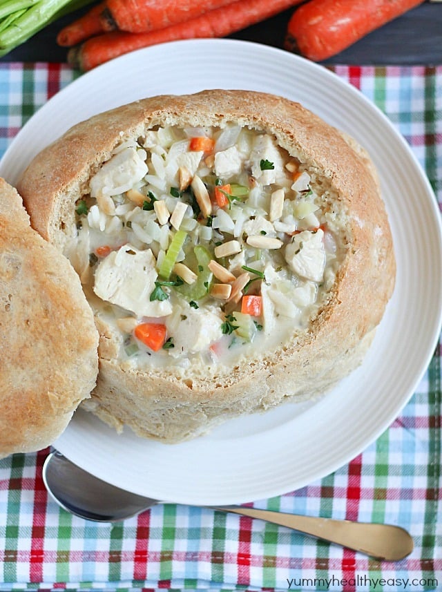 Creamy Chicken & Wild Rice Soup in Homemade Bread Bowls Chicken & Wild Rice Soup in Homemade Bread Bowls