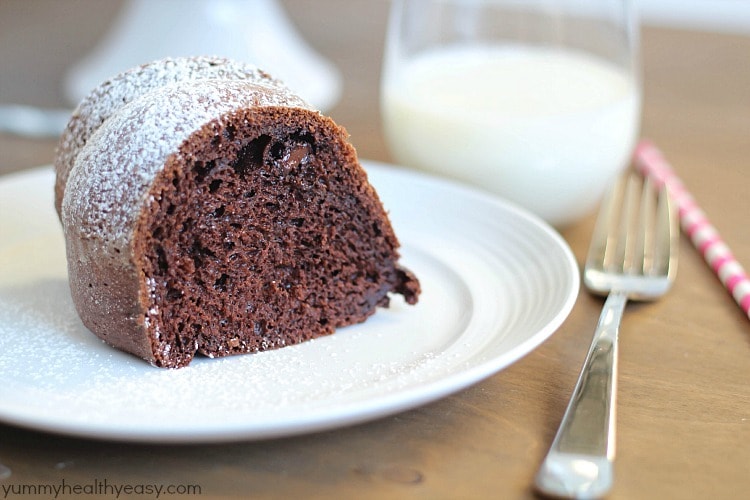 Skinny Chocolate Bundt Cake - delicious lower-fat bundt cake that's made with a cake mix, sugar-free pudding, applesauce and greek yogurt. Super moist and deceivingly decadent! Skinny Chocolate Bundt Cake - delicious lower-fat bundt cake that's made with a cake mix, sugar-free pudding, applesauce and greek yogurt. Super moist and deceivingly decadent!