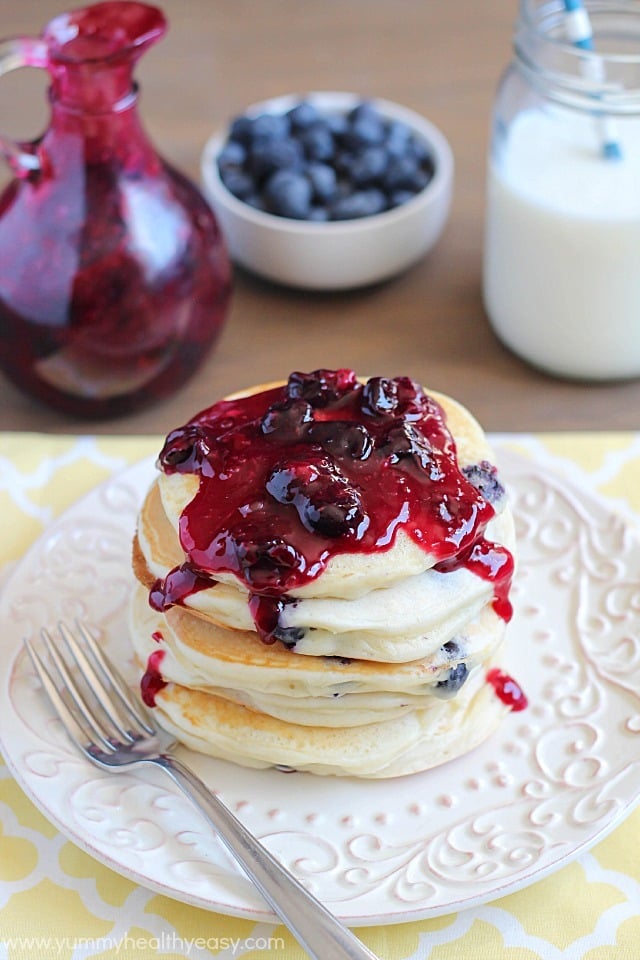 Blueberry Sour Cream Pancakes with Fresh Homemade (easy!) Syrup - say hello to your new favorite breakfast! Blueberry Pancakes with Fresh Homemade (easy!) Syrup - say hello to your new favorite breakfast!