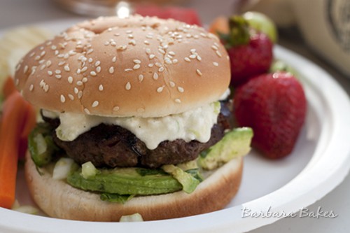 Queso Bacon Burger with Avocado Salsa - www.barbarabakes.com Queso Bacon Burger with Avocado Salsa - www.barbarabakes.com
