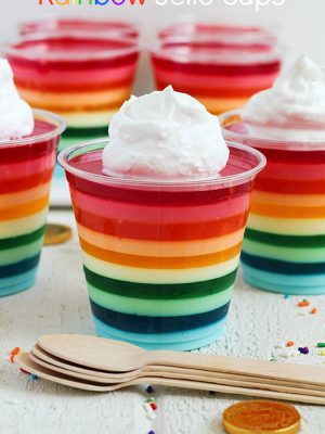 Rainbow Jello Cups | a fun treat to make & serve for a side dish, snack or dessert! #stpatricksday #rainbow