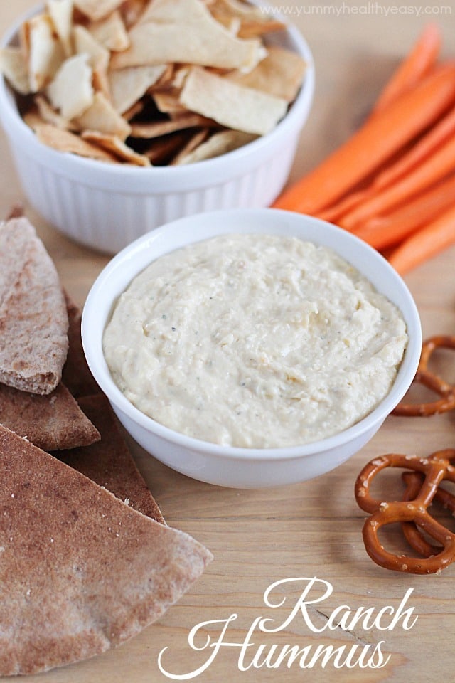 Ranch Hummus Dip | Perfect paired with fresh veggies & pita chips and is FULL of protein and flavor! It's a creamy and delicious dip that takes only 5 minutes to throw together!