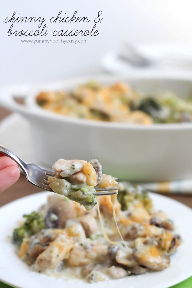 This healthy casserole is filled with chicken, broccoli and mushrooms in a light & creamy sauce. Your family will love it! This healthy casserole is filled with chicken, broccoli and mushrooms in a light & creamy sauce. Your family will love it!