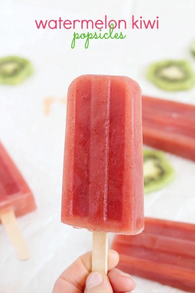 Watermelon Kiwi Popsicles - super easy and delicious popsicles with only four ingredients. Perfect healthy treat for summertime!
