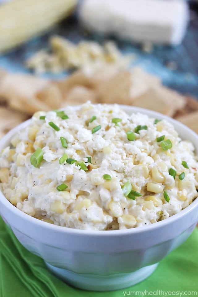 Cheesy Corn Dip - flavorful and creamy dip made from grilled corn and Real California Cotija cheese. Best dip recipe for summer! Cheesy Corn Dip - flavorful and creamy dip made from grilled corn and Real California Cotija cheese. Best dip recipe for summer!