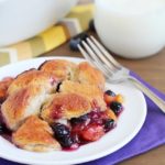 A quick and easy version of a classic cobbler by using refrigerated biscuits to create an easy topping over fresh peaches and blueberries. So delicious and EASY!