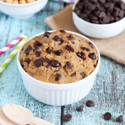 Healthy Eggless Cookie Dough - no-bake cookie dough you can eat with a spoon! It's made from a secret ingredient... garbanzo beans! #glutenfree #dairyfree #vegan