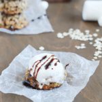 Moist and chewy oatmeal cookies with graham crackers and chocolate pieces inside and an ooey gooey marshmallow cooked on the top!