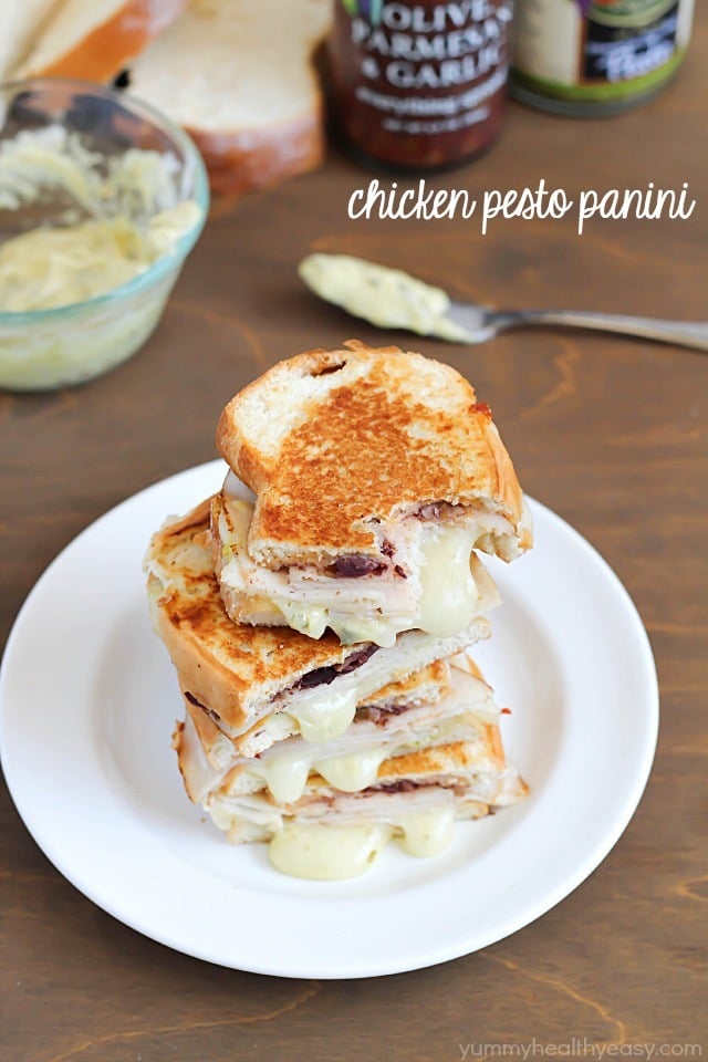 Chicken Pesto Panini with sliced chicken, mozzarella cheese, Mezzetta Everything Spread and a creamy pesto mayo. Ooey, gooey, amazing! #ad