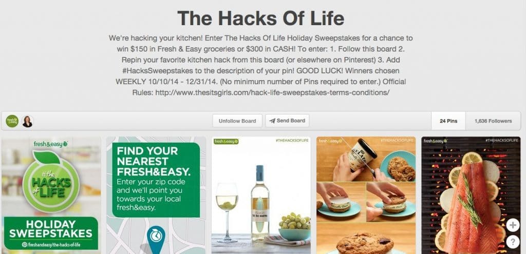 "The Hacks of Life" Pinterest Board - Holiday Sweepstakes for a chance to win $150 in Fresh & Easy groceries or $300 in CASH! #ad