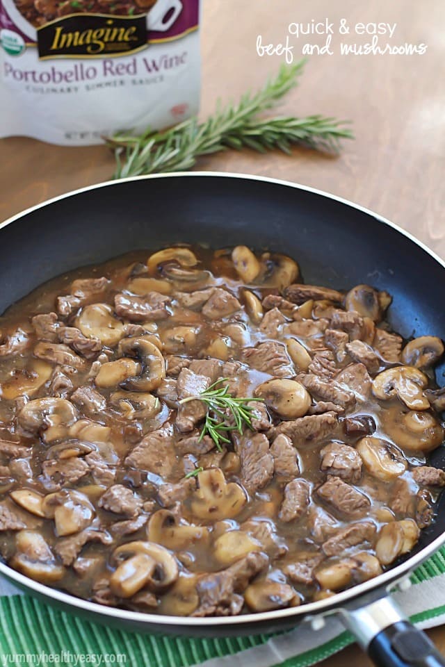 Quick & Easy Beef and Mushrooms recipe, cooked in one pot and in 15 minutes! Perfect comfort food dinner for a busy night, using only 3 ingredients.
