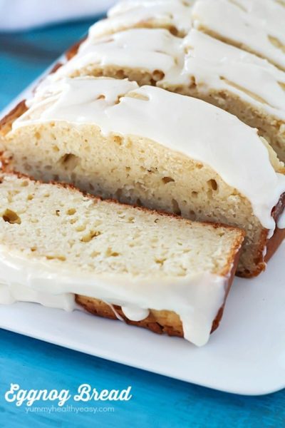 Light and moist eggnog bread drizzled with an eggnog glaze. So much flavor packed into one loaf! Soft, moist and delicious. This is a must-make!