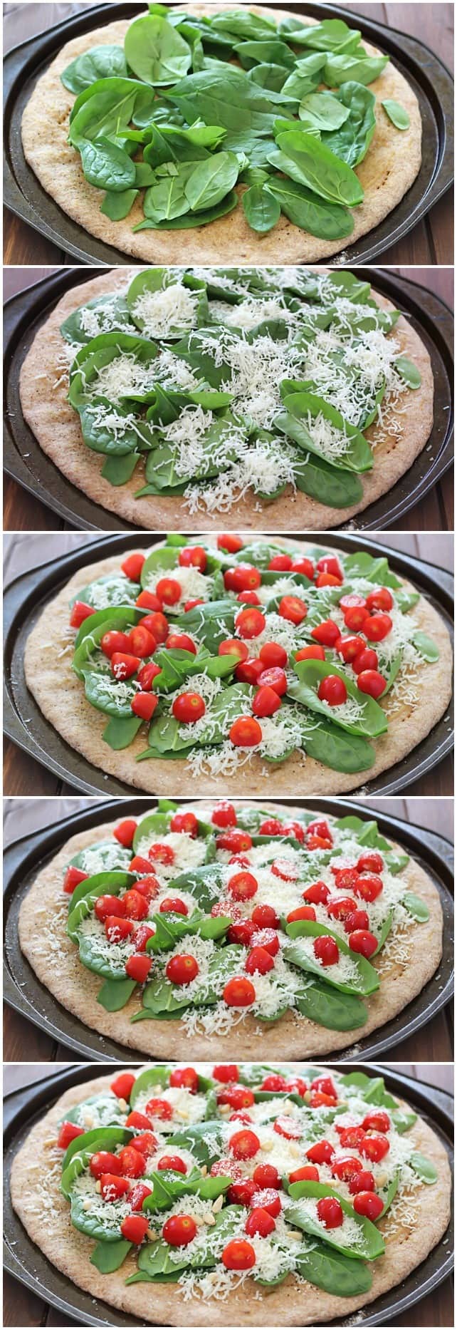 Roasted Garlic, Spinach & Tomato Whole Wheat Pizza - satisfyingly healthy, vegetarian meal the whole family will love!
