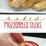 Quick and easy Baked Mozzarella Sticks for the win! A fast crowd-pleasing appetizer of warm and gooey cheese dipped in marinara sauce - yum!