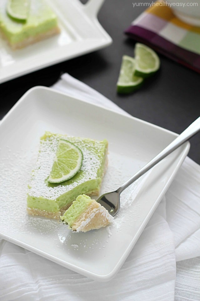 If you like lemon bars, you will love these lime bars! The crust is delicious. The lime layer is divine, light and fluffy, almost like a meringue but full of lime flavor. And the green is perfect for St. Patrick's Day! Recipe @yummyhealthyeasy
