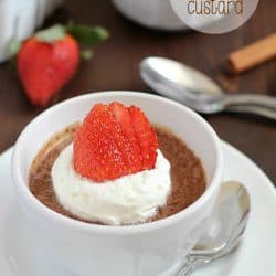 Easy Chocolate Custard recipe that’s velvety smooth, rich and light all at the same time. Plus it’s super easy (only 5 ingredients) and under 100 calories for each cup!