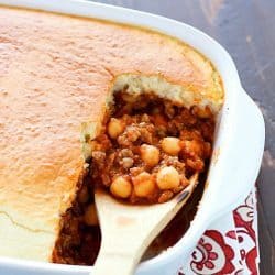 This Sloppy Joe Casserole is a healthy recipe filled with pureed vegetables, (your kids won't even know they're there!) lean ground turkey and chickpeas topped with a yummy biscuit topping. Healthy & delicious!
