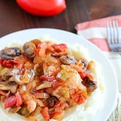 This Chicken Cacciatore Recipe is full of chicken and vegetables in a flavorful tomato sauce. It's an easy, comforting and healthy dinner the whole family will love!