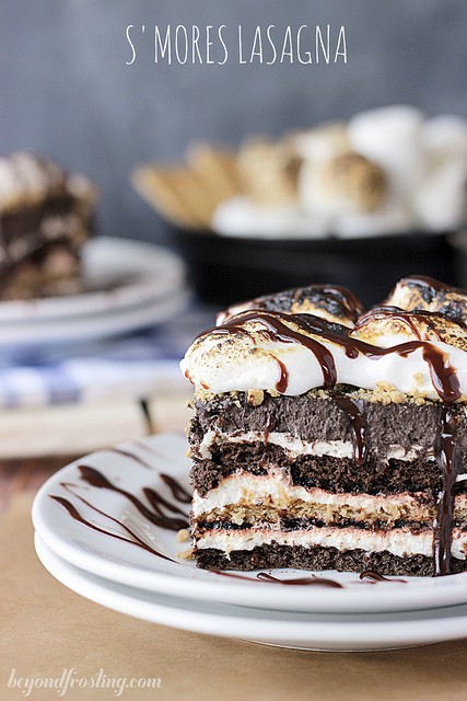 S'mores Lasagna from BeyondFrosting.com - An easy no bake dessert full of s'mores deliciousness!