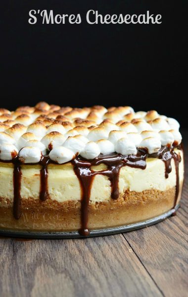 S'mores Cheesecake by WillCookForSmiles.com - Cheesecake topped with chocolate topped with toasted marshmallows!!