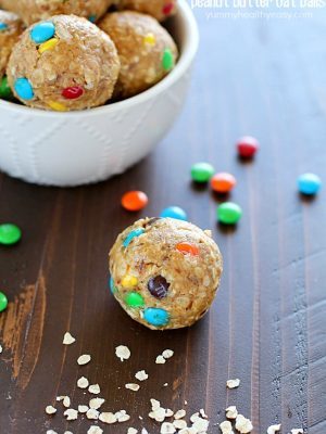 Peanut Butter Oat Balls with mini M&M's.