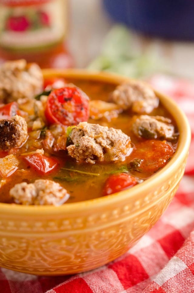 Light Tomato Basil Meatball Soup is a hearty and healthy dinner filled with lean meatballs and fresh tomatoes and basil and will leave you feeling warmed up and satisfied!