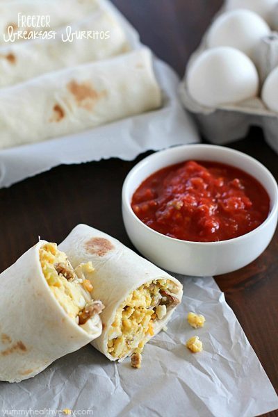 Freezer Breakfast Burritos are the best breakfast for busy people! Fix up a batch (so easy!) and throw in the freezer. When you're rushed to get out the door in the morning, throw a freezer breakfast burrito in the microwave and you're out the door with a healthy breakfast in minutes!
