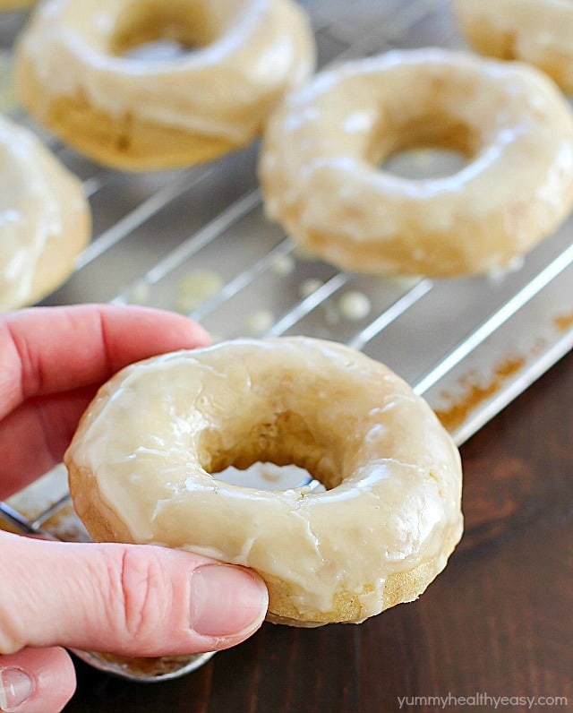 Baked Eggnog Donuts with Eggnog Glaze for the breakfast WIN! These homemade donuts are full of eggnog flavor, moist on the inside, totally easy to make and completely dairy free! If you like eggnog, these are a must-make! Perfect for Christmas breakfast!! AD