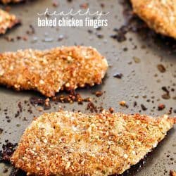 Healthy Baked Chicken Fingers with an almond-herb crust. These are my go-to easy dinner idea and my favorite way to eat chicken! They're incredibly flavorful and delicious! AD