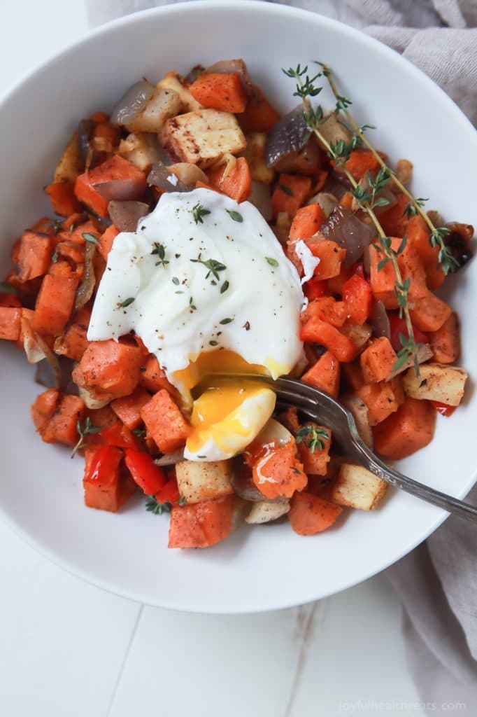 Easy Sweet Potato Hash with Eggs by joyfulhealthyeats.com