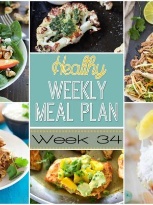 Healthy Weekly Meal Plan #34 is full of yummy, healthy recipes for you to make this week! We have breakfast, lunch, dinner, dessert and a snack all prepped out for you for the week!