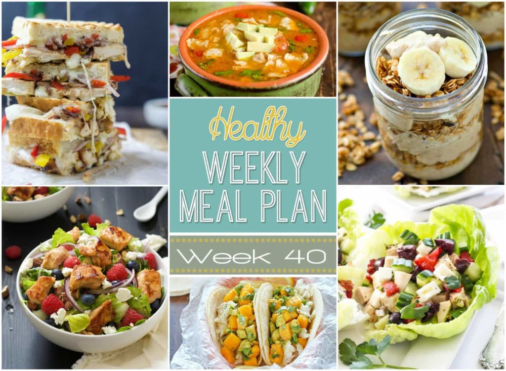 Healthy Weekly Meal Plan #40 is full of yummy, healthy recipes for you to make this week! We have breakfast, lunch, dinner, dessert and a snack all prepped out for you for a week of healthy recipes!