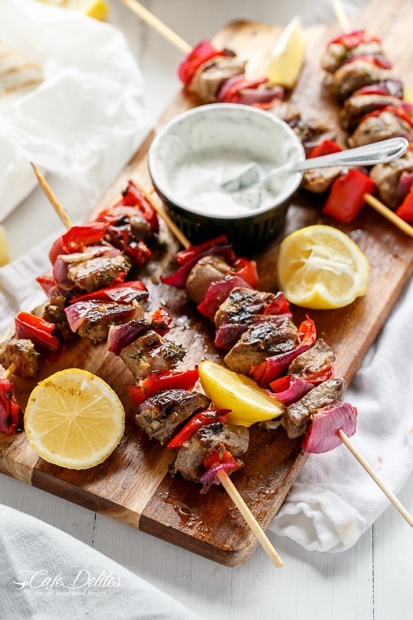 Lamb Souvlaki with a Garlic Yogurt Dip by Cafe Delites