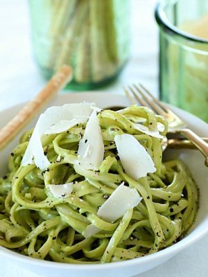 Pasta tossed in a Light Avocado Cream Sauce = the best pasta dinner you will ever eat! No joke, this pasta is so delicious. You won't believe the flavor in this healthier cream sauce. With only a few ingredients, it's incredibly easy to prepare and healthier than a traditional cream sauce! This is a great weeknight meal but fancy enough to serve for a nice dinner! AD