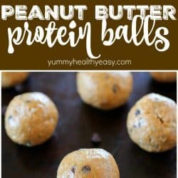 Protein balls filled with peanut butter, protein powder and oats make the most delicious on-the-go snack! Whenever you need a little protein boost to get you to the next meal, these little bites have you covered! Only 5 simple ingredients, too!