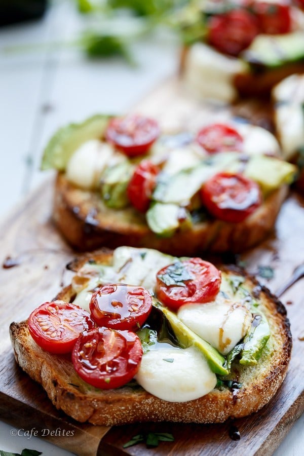 Grilled Avocado Caprese Crostini by Cafe Delites
