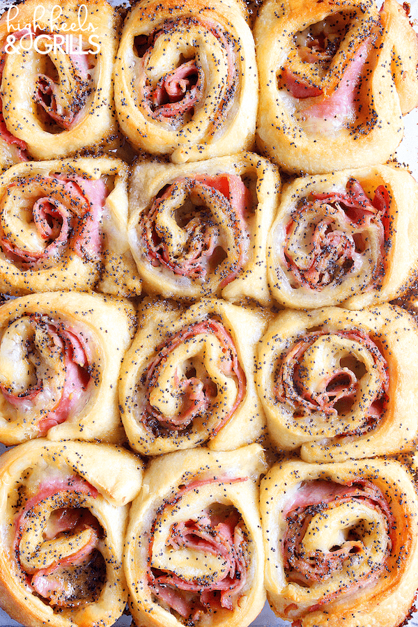 Baked Ham and Cheese Rollups by High Heels and Grills