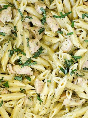 Pasta and Pesto? Yes, please! This Creamy Chicken Pesto Pasta Recipe is so delicious and super easy to whip up! The whole family will love it!