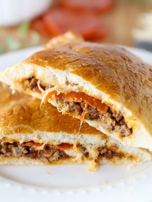 Square photo - pizza pocket cut in half. #ad