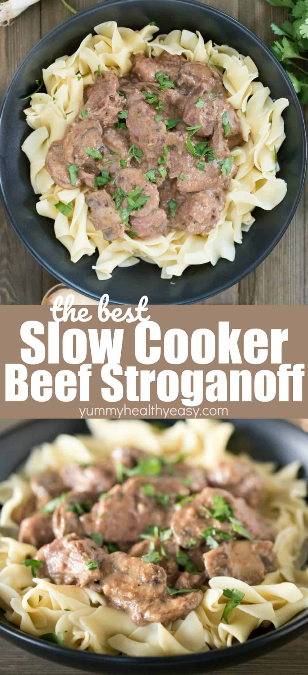 Slow Cooker Beef Stroganoff makes such a delicious and simple meal! Throw a few easy ingredients in the slow cooker and let it do its thing. By dinnertime, you have a delicious home cooked beef stroganoff dinner everyone will love! Added bonus? That your house smells amazing all day long! via @jennikolaus